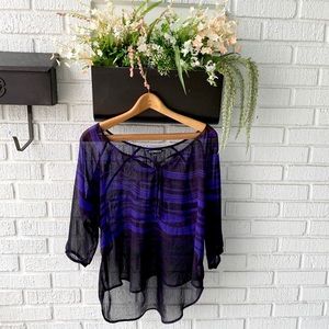 Express Sheer Ultraviolet Blue & Black Striped Top Size Medium